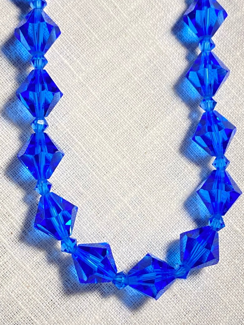 Vintage 16” Necklace Sapphire Blue Facetted Crystals; Sterling Clasp; Giftbox